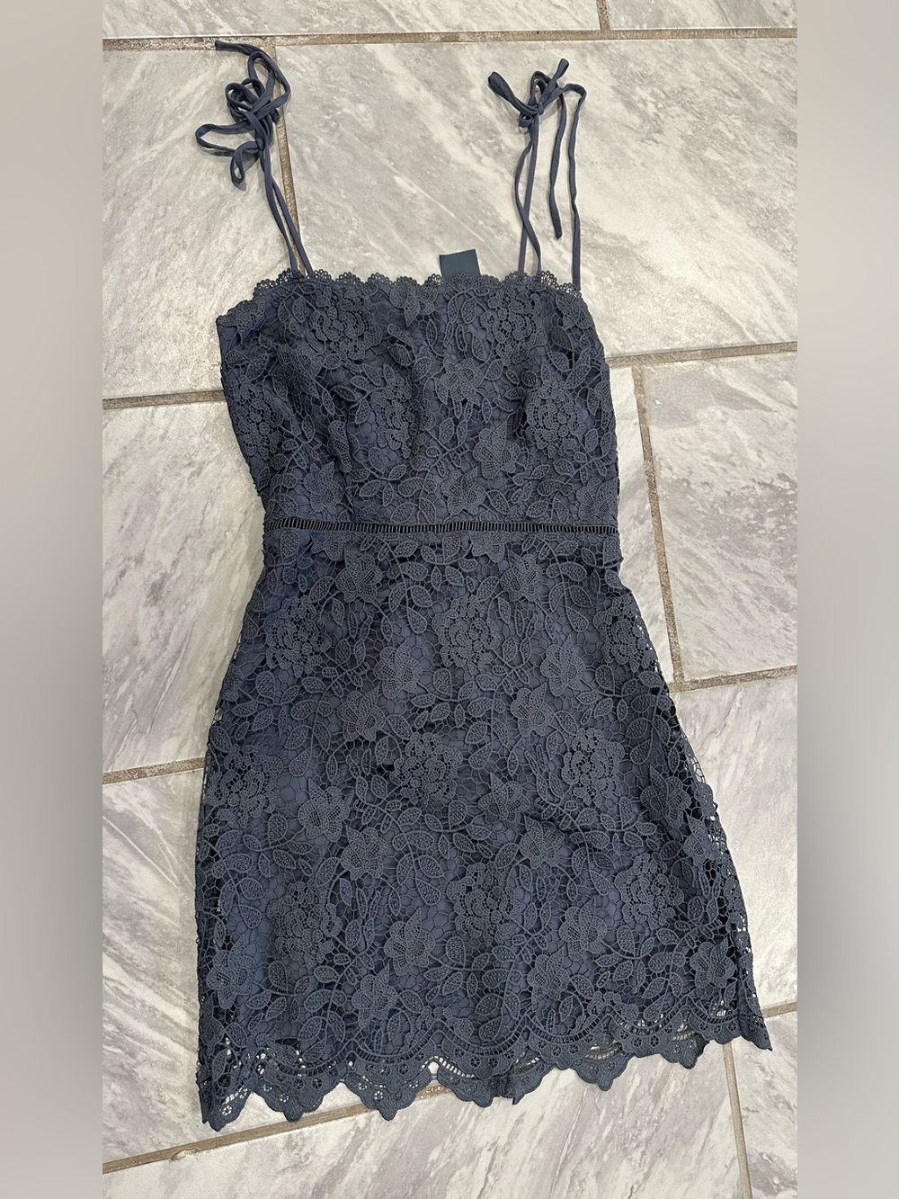 NWT Abercrombie & Fitch Women’s Slate Blue Crotchet Mini Dress Size Small Tall